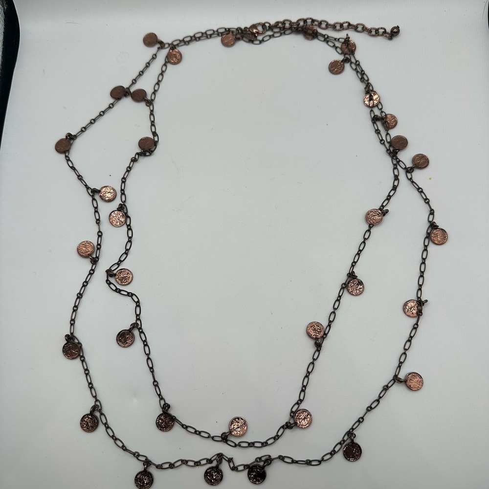 Joan Rivers Long Charm Necklace 62" Bronze Copper Tone Coin Style Statement